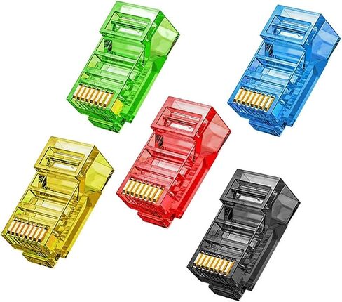 RJ45 CAT6 CAT5e Straight-Through Connector Modular Plug 8P8C Crystal end Gold-Plated Solid or Stranded UTP Network Cable(100pcs,Blue) in Kuwait