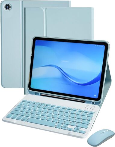 حافظة لهاتف Samsung Galaxy Tab A9 Plus مع لوحة مفاتيح وماوس، وغطاء فوليو للوحة المفاتيح ذات 7 ألوان متغيرة مع حامل قلم S Teclado لهاتف A9+ 5G 11 بوصة 2023 (أزرق سماوي) in Saudi Arabia