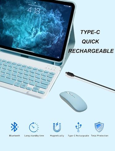 حافظة لهاتف Samsung Galaxy Tab A9 Plus مع لوحة مفاتيح وماوس، وغطاء فوليو للوحة المفاتيح ذات 7 ألوان متغيرة مع حامل قلم S Teclado لهاتف A9+ 5G 11 بوصة 2023 (أزرق سماوي) in Saudi Arabia