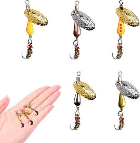 Trout Spinners with Single Fly Hook, 5-Pack Ultra Light Fishing Lures for Trout Bass Crappie, Brass Spinner Baits for Panfish in Lake and River in Saudi Arabia