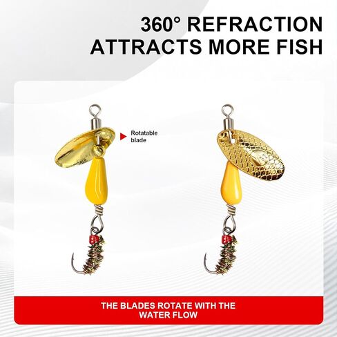 Trout Spinners with Single Fly Hook, 5-Pack Ultra Light Fishing Lures for Trout Bass Crappie, Brass Spinner Baits for Panfish in Lake and River in Saudi Arabia