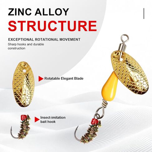Trout Spinners with Single Fly Hook, 5-Pack Ultra Light Fishing Lures for Trout Bass Crappie, Brass Spinner Baits for Panfish in Lake and River in Saudi Arabia