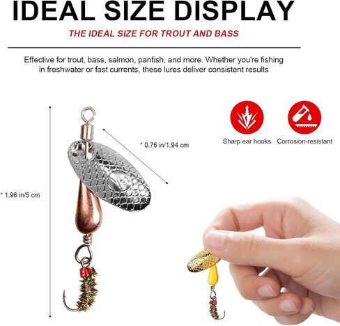 Trout Spinners with Single Fly Hook, 5-Pack Ultra Light Fishing Lures for Trout Bass Crappie, Brass Spinner Baits for Panfish in Lake and River in Saudi Arabia