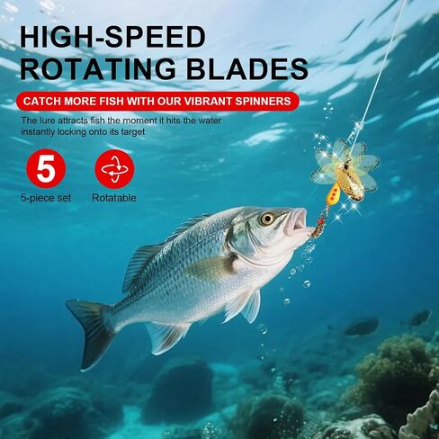 Trout Spinners with Single Fly Hook, 5-Pack Ultra Light Fishing Lures for Trout Bass Crappie, Brass Spinner Baits for Panfish in Lake and River in Saudi Arabia