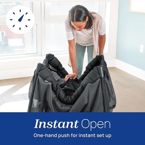 Chicco Instant Setup Play Yard, Portable Crib with Removable Bassinet | Dash style, Charcoal/Grey, one-hand setup, breathable mesh, baby playpen and pack and play, GREENGUARD Gold in Kuwait