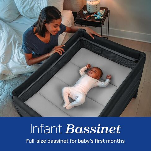 Chicco Instant Setup Play Yard, Portable Crib with Removable Bassinet | Dash style, Charcoal/Grey, one-hand setup, breathable mesh, baby playpen and pack and play, GREENGUARD Gold in Kuwait