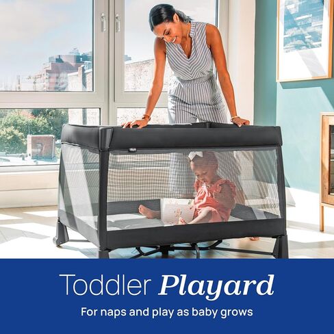 Chicco Instant Setup Play Yard, Portable Crib with Removable Bassinet | Dash style, Charcoal/Grey, one-hand setup, breathable mesh, baby playpen and pack and play, GREENGUARD Gold in Kuwait