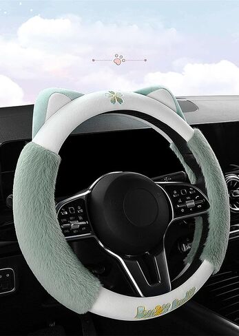 Fluffy and Comfortable with Ears, Cute Plush Cartoon Steering Wheel Cover O-Shape,D-Shape OD 15 inches/38cm (Red, O-Type) in Saudi Arabia