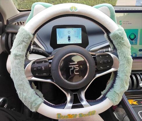 Fluffy and Comfortable with Ears, Cute Plush Cartoon Steering Wheel Cover O-Shape,D-Shape OD 15 inches/38cm (Red, O-Type) in Saudi Arabia