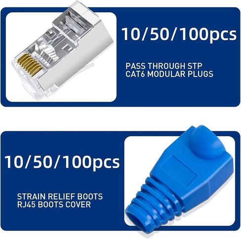 RJ45 CAT6 CAT5e Shielded Straight Connector Gold Plated Modular Ethernet Plug with Strain Relief(10pcs) in Kuwait