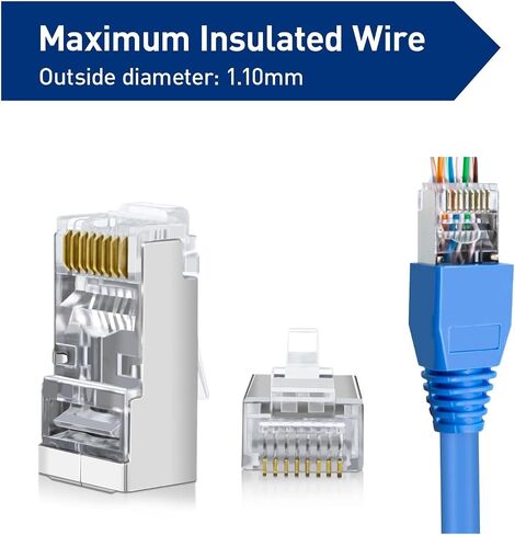 RJ45 CAT6 CAT5e Shielded Straight Connector Gold Plated Modular Ethernet Plug with Strain Relief(10pcs) in Kuwait