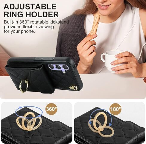 Phone Case for Samsung Galaxy S25 Plus S25+ 5G Wallet Cover with Tempered Glass Screen Protector Wrist Strap Ring RFID Blocking Card Holder Cell S25Plus 25S + S 25 25+ SM-S936U Women Girls Dark Purple in Kuwait