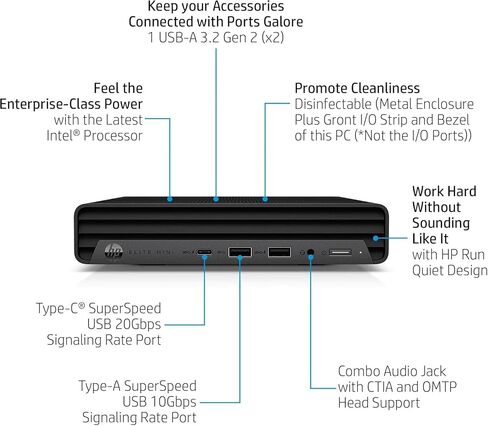 HP Elite Mini 600 G9 Business Desktop Computer, Intel 13 Cores i7-13700T up to 4.9GHz, 32GB DDR5 RAM, 512GB PCIe SSD, WiFi 6, Bluetooth, RJ-45, Type-C, HDMI, KB and Mouse, Windows 11 Pro in Saudi Arabia