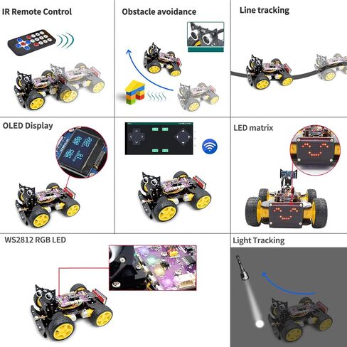 مجموعة السيارة الذكية Adeept Mecanum Wheel (متوافقة مع Arduino IDE)، تتبع الخطوط، تتبع الضوء، تجنب العوائق، محرك مؤازر، شاشة OLED، طنين، شاشة LED نقطية in Saudi Arabia
