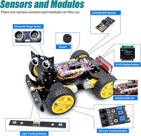 مجموعة السيارة الذكية Adeept Mecanum Wheel (متوافقة مع Arduino IDE)، تتبع الخطوط، تتبع الضوء، تجنب العوائق، محرك مؤازر، شاشة OLED، طنين، شاشة LED نقطية in Saudi Arabia
