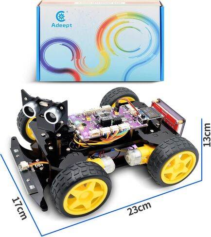 مجموعة السيارة الذكية Adeept Mecanum Wheel (متوافقة مع Arduino IDE)، تتبع الخطوط، تتبع الضوء، تجنب العوائق، محرك مؤازر، شاشة OLED، طنين، شاشة LED نقطية in Saudi Arabia