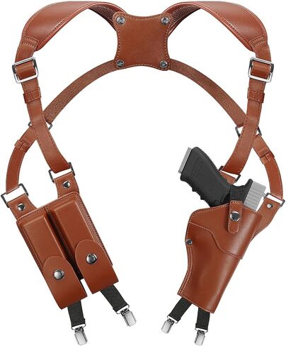 Shoulder Holster for Concealed Carry,Yigerlee Adjustable Vertical Gun Holster with Double Magazine Pouch,Made from Soft Microfiber Leather, Fits 1911, Glock 17/19, Beretta 92FS and More Pistol in Saudi Arabia