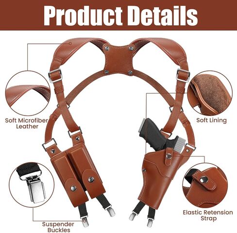 Shoulder Holster for Concealed Carry,Yigerlee Adjustable Vertical Gun Holster with Double Magazine Pouch,Made from Soft Microfiber Leather, Fits 1911, Glock 17/19, Beretta 92FS and More Pistol in Saudi Arabia
