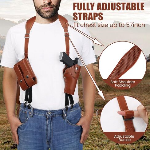 Shoulder Holster for Concealed Carry,Yigerlee Adjustable Vertical Gun Holster with Double Magazine Pouch,Made from Soft Microfiber Leather, Fits 1911, Glock 17/19, Beretta 92FS and More Pistol in Saudi Arabia