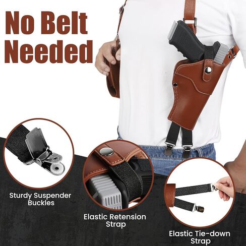Shoulder Holster for Concealed Carry,Yigerlee Adjustable Vertical Gun Holster with Double Magazine Pouch,Made from Soft Microfiber Leather, Fits 1911, Glock 17/19, Beretta 92FS and More Pistol in Saudi Arabia