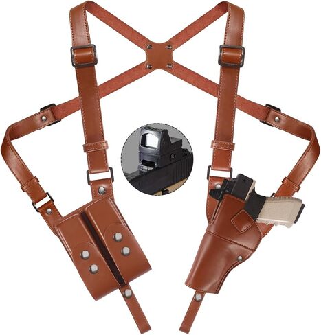 Shoulder Holster for Concealed Carry,Yigerlee Adjustable Vertical Gun Holster with Double Magazine Pouch,Made from Soft Microfiber Leather, Fits 1911, Glock 17/19, Beretta 92FS and More Pistol in Saudi Arabia