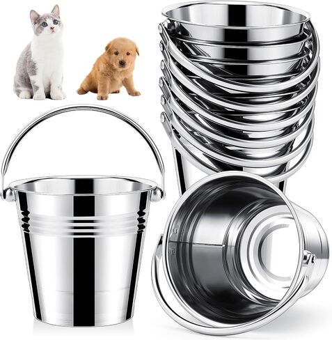Hicarer 12 Pcs Stainless Steel Pet Bucket 1.5 Quart Heavy Duty Stainless Steel Pails Small Metal Bucket with Handles for PET Cat Puppy Food and Water Storage Milking Goats Small Animals in Saudi Arabia