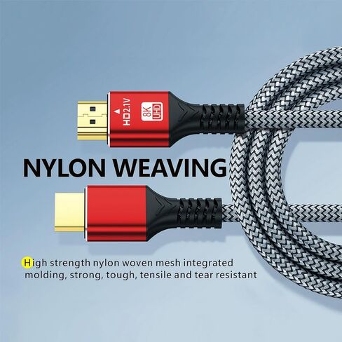 كابل 8K HDMI 2.1، سلك مجدول فائق السرعة 48 جيجابت في الثانية، 2K@240HZ، 4K@120هرتز، 8K@60هرتز، eARC، متوافق مع Ps5، الشاشة، الكمبيوتر الشخصي والمزيد in Saudi Arabia