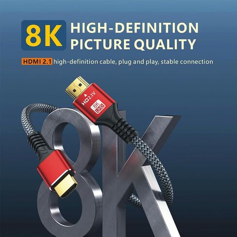 كابل 8K HDMI 2.1، سلك مجدول فائق السرعة 48 جيجابت في الثانية، 2K@240HZ، 4K@120هرتز، 8K@60هرتز، eARC، متوافق مع Ps5، الشاشة، الكمبيوتر الشخصي والمزيد in Saudi Arabia
