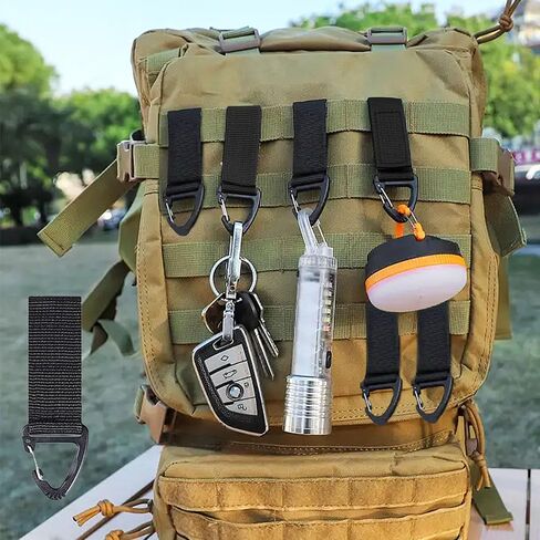 Tactical Key Ring Chain, D-Ring Snap Clip Carabiner, Multifunction Keychain Webbing Belt Holder 4PCS, Gear Hook for Hiking Camping Outdoor Sports Backpack Accessories Black in Saudi Arabia