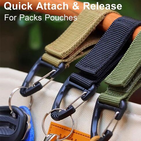 Tactical Key Ring Chain, D-Ring Snap Clip Carabiner, Multifunction Keychain Webbing Belt Holder 4PCS, Gear Hook for Hiking Camping Outdoor Sports Backpack Accessories Black in Saudi Arabia