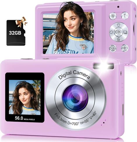 Digital Camera, 56MP 2.7K Dual-Screen Selfie Camera with 16X Zoom, 20 Filters & Anti-Shake, Portable Point and Shoot Digital Cameras with 32GB Card, Compact Travel Cameras for Beginners Teens Kids in Saudi Arabia