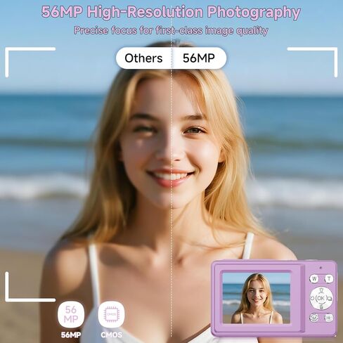Digital Camera, 56MP 2.7K Dual-Screen Selfie Camera with 16X Zoom, 20 Filters & Anti-Shake, Portable Point and Shoot Digital Cameras with 32GB Card, Compact Travel Cameras for Beginners Teens Kids in Saudi Arabia