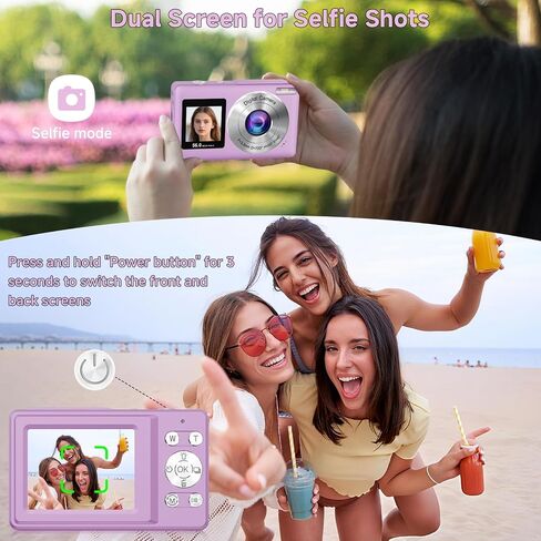 Digital Camera, 56MP 2.7K Dual-Screen Selfie Camera with 16X Zoom, 20 Filters & Anti-Shake, Portable Point and Shoot Digital Cameras with 32GB Card, Compact Travel Cameras for Beginners Teens Kids in Saudi Arabia