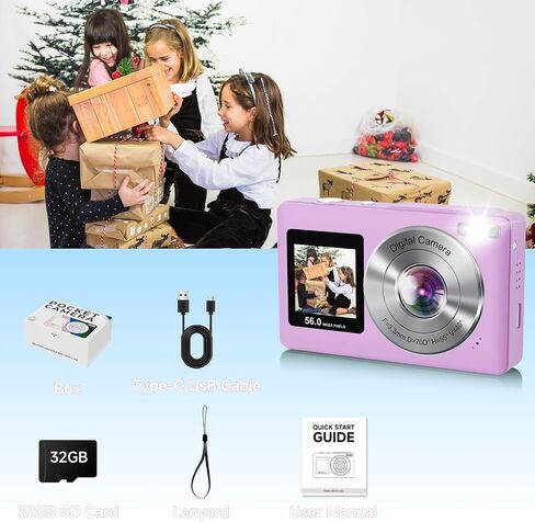Digital Camera, 56MP 2.7K Dual-Screen Selfie Camera with 16X Zoom, 20 Filters & Anti-Shake, Portable Point and Shoot Digital Cameras with 32GB Card, Compact Travel Cameras for Beginners Teens Kids in Saudi Arabia