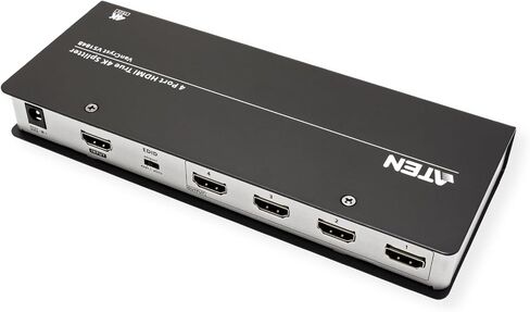 موزع ATEN True 4K HDMI ذو 4 منافذ VS184B، متوافق مع HDCP 2.2، حتى 600 ميجاهرتز، حتى 15 مترًا (1920 × 1200) / 1.8 مترًا (True 4K)* المملكة المتحدة، 1 KVM رائد في السوق in Kuwait