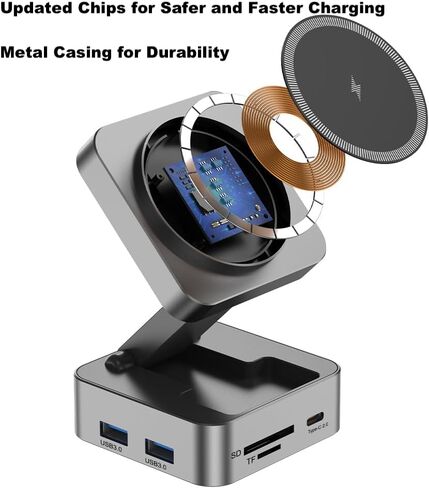 10-in-1 Portable USB-C Hub with Wireless Charger, 4K HDMI, Made with Aluminum Alloy Casing for Durability, Compatible with Mac, Windows, Compact and Lightweight USB C Docking Station for Travel in Saudi Arabia