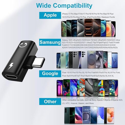 محول سماعة رأس وشاحن USB C من سامسونج، 2 في 1 من النوع C إلى مقبس صوت Aux 3.5 مم مع محول كابل دونجل للشحن السريع 60 وات لهاتف Galaxy A17/A16/A15/5G/A36/A56/S25 Ultra/S24 iPhone 17/16/15 Pro Max in Kuwait