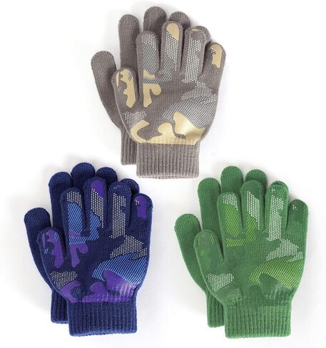 Brook + Bay Kids Magic Gloves - 3 Pack Kids Winter Gloves - Cold Weather Gloves for Boys & Girls - Children's Knit Gloves in Kuwait