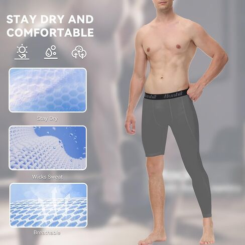 Runhit Men's Basketball One Leg Compression Tights Full Length Single Leg Compression Pants Sports Base Layer Underwear in Saudi Arabia