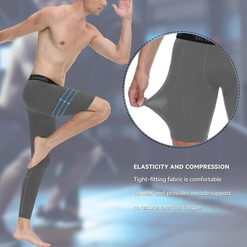 Runhit Men's Basketball One Leg Compression Tights Full Length Single Leg Compression Pants Sports Base Layer Underwear in Saudi Arabia