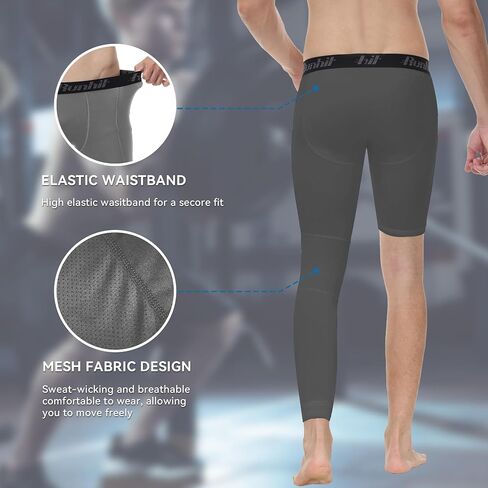 Runhit Men's Basketball One Leg Compression Tights Full Length Single Leg Compression Pants Sports Base Layer Underwear in Saudi Arabia