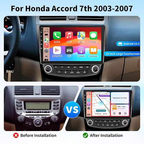 ستيريو سيارة لهوندا أكورد 2003-2007، وحدة رأس أندرويد 14 2G+64G شاشة لمس 10.1 بوصة، CarPlay اللاسلكي وAndroid Auto، نظام ملاحة GPS، بلوتوث، 5G WiFi، كاميرا احتياطية 1080P، التحكم في عجلة القيادة in Kuwait