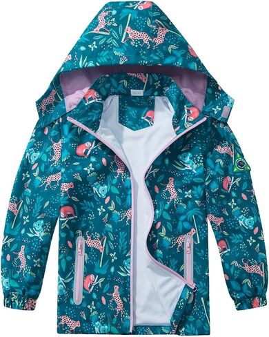 Waterproof Hooded Jacket for Boys Girls,Kids Raincoats Outdoor Windbreaker Dinosaur Rain Jacket in Kuwait