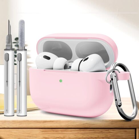 متوافق مع غطاء حافظة AirPods Pro مع مجموعة أدوات التنظيف، غطاء سيليكون ناعم لجراب AirPods Pro الثاني/الأول يأتي مع سلسلة مفاتيح، أحمر وردي in Saudi Arabia