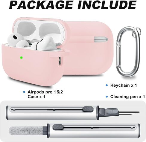 متوافق مع غطاء حافظة AirPods Pro مع مجموعة أدوات التنظيف، غطاء سيليكون ناعم لجراب AirPods Pro الثاني/الأول يأتي مع سلسلة مفاتيح، أحمر وردي in Saudi Arabia