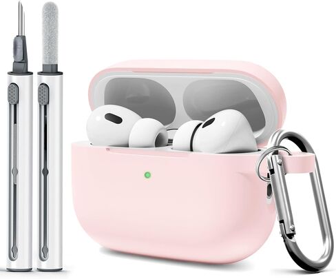 متوافق مع غطاء حافظة AirPods Pro مع مجموعة أدوات التنظيف، غطاء سيليكون ناعم لجراب AirPods Pro الثاني/الأول يأتي مع سلسلة مفاتيح، أحمر وردي in Saudi Arabia
