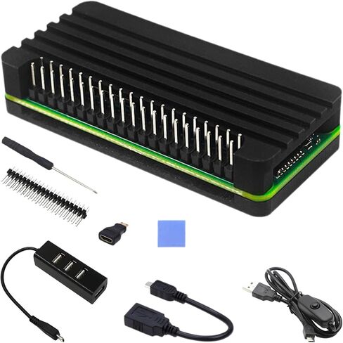 Pi Zero 2 W Aluminum Case Kit with Passive Cooling, 4-Port USB OTG Hub, Mini HDMI Adapter, Power Switch Cable, Pin Header, OTG Cable and Screwdriver (Board Not Included) in Kuwait