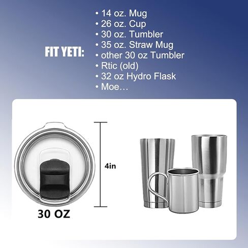 غطاء بهلوان سعة 30 أونصة متوافق مع YETI Rambler، غطاء منزلق مغناطيسي مضاد للانسكاب بديل لكوب سعة 30 أونصة، كوب سعة 14 أونصة، كوب بقشة 35 أونصة، خالٍ من مادة BPA، مقاوم للرذاذ in Kuwait
