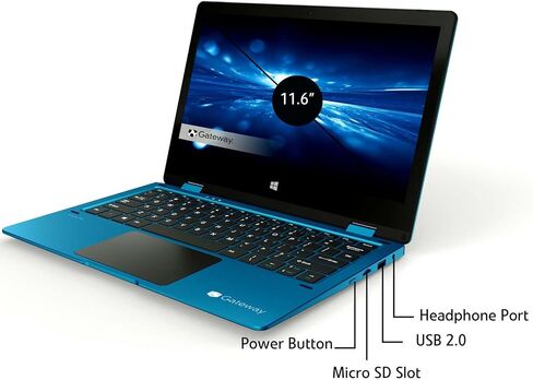 Gateway Touchscreen 11.6 HD 2-in-1 Convertible Laptop in Blue Intel N4020 4GB RAM 64GB SSD Mini-HDMI Webcam Windows 10 S (Renewed) (GT-116) in Saudi Arabia