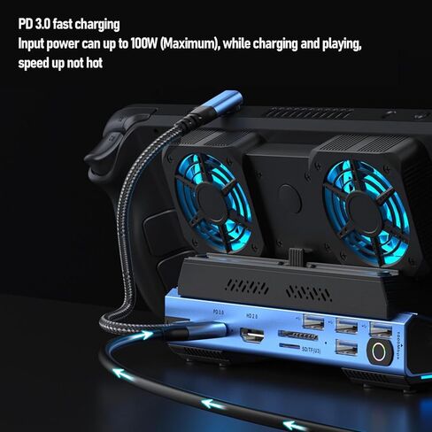 محطة إرساء 10 في 1 لـ Legion Go for Claw، محول تحويل HDMI Dock 4K 60 هرتز RGB مروحة تبريد مزدوجة قابلة للفصل USB 3.0 جيجابت إيثرنت PD100W USB C منفذ شحن M.2 in Saudi Arabia